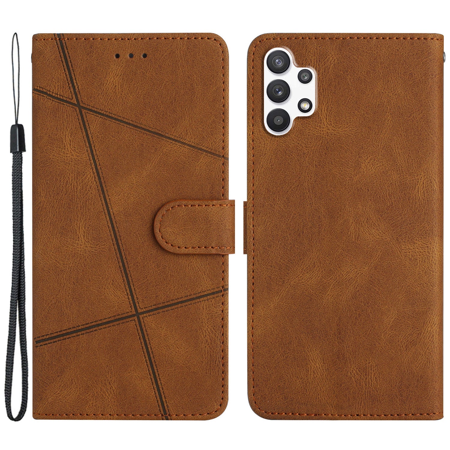 For Samsung Galaxy A13 4G Crazy Horse Texture Wallet Case PU Leather Imprinted Lines Stand Magnetic Closure Folio Phone Cover with Strap