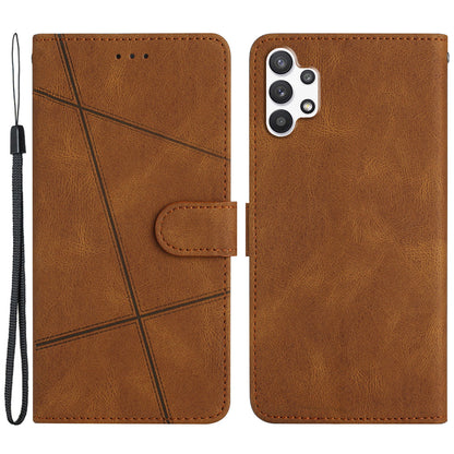 For Samsung Galaxy A13 4G Crazy Horse Texture Wallet Case PU Leather Imprinted Lines Stand Magnetic Closure Folio Phone Cover with Strap