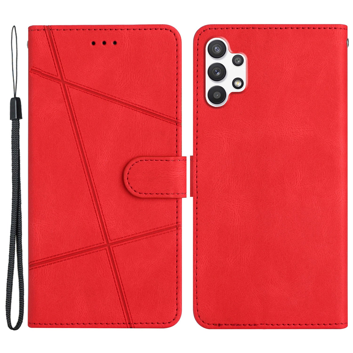 For Samsung Galaxy A13 4G Crazy Horse Texture Wallet Case PU Leather Imprinted Lines Stand Magnetic Closure Folio Phone Cover with Strap