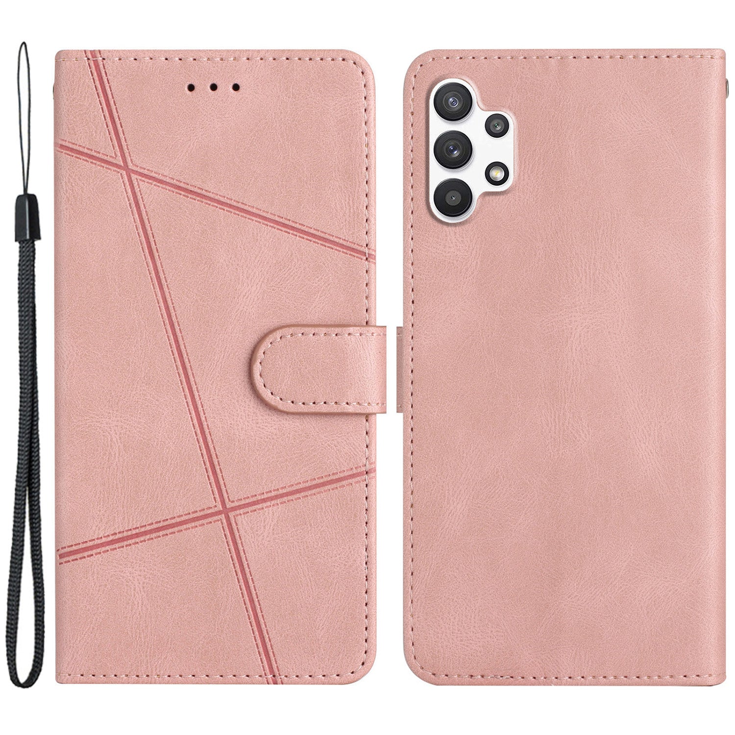 For Samsung Galaxy A13 4G Crazy Horse Texture Wallet Case PU Leather Imprinted Lines Stand Magnetic Closure Folio Phone Cover with Strap