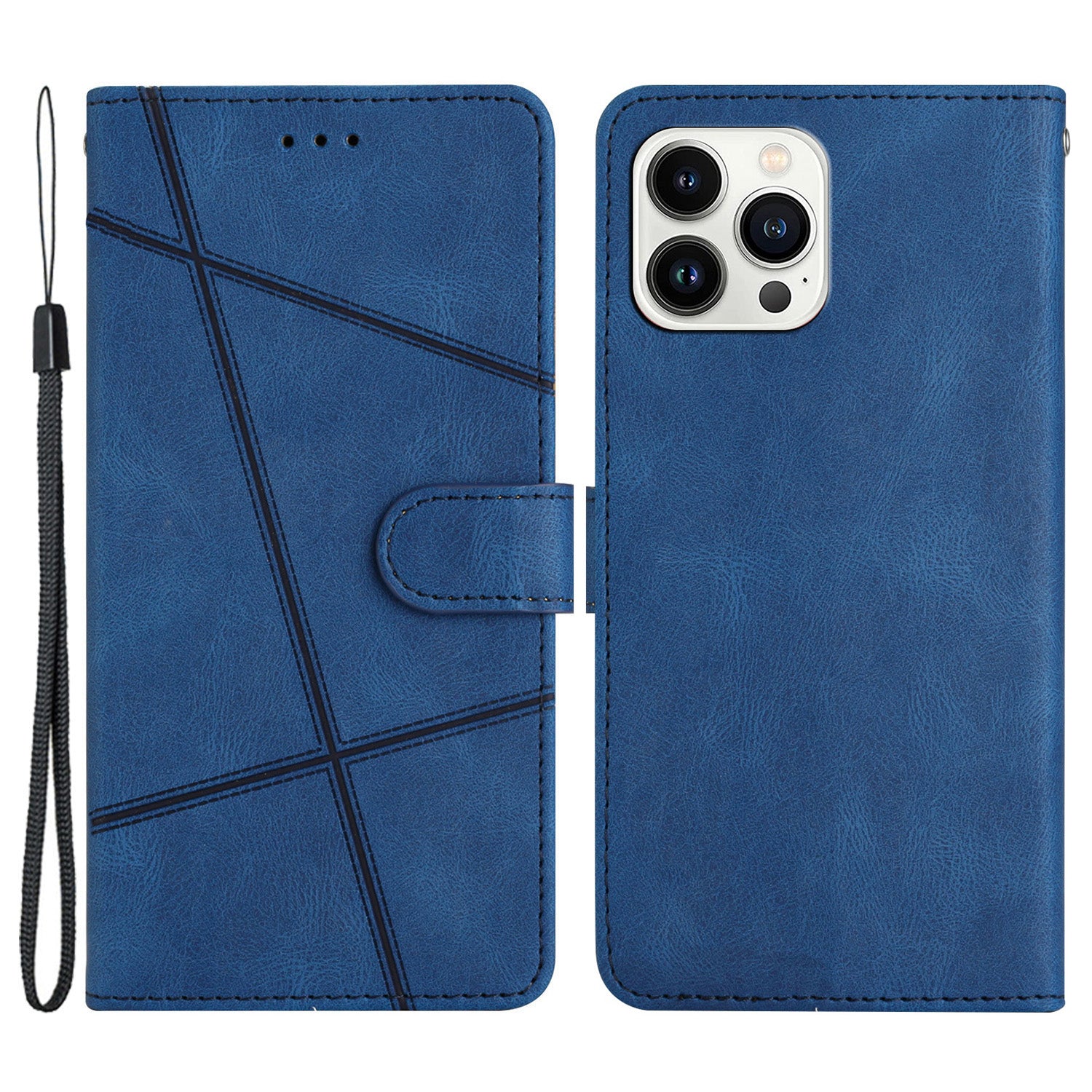 Wallet Phone Case for iPhone 13 Pro 6.1 inch Lines Imprinted Anti-Drop Stand Case Crazy Horse Texture PU Leather Cover with Strap