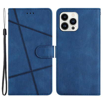 Wallet Phone Case for iPhone 13 Pro 6.1 inch Lines Imprinted Anti-Drop Stand Case Crazy Horse Texture PU Leather Cover with Strap