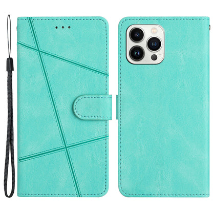 Wallet Phone Case for iPhone 13 Pro 6.1 inch Lines Imprinted Anti-Drop Stand Case Crazy Horse Texture PU Leather Cover with Strap