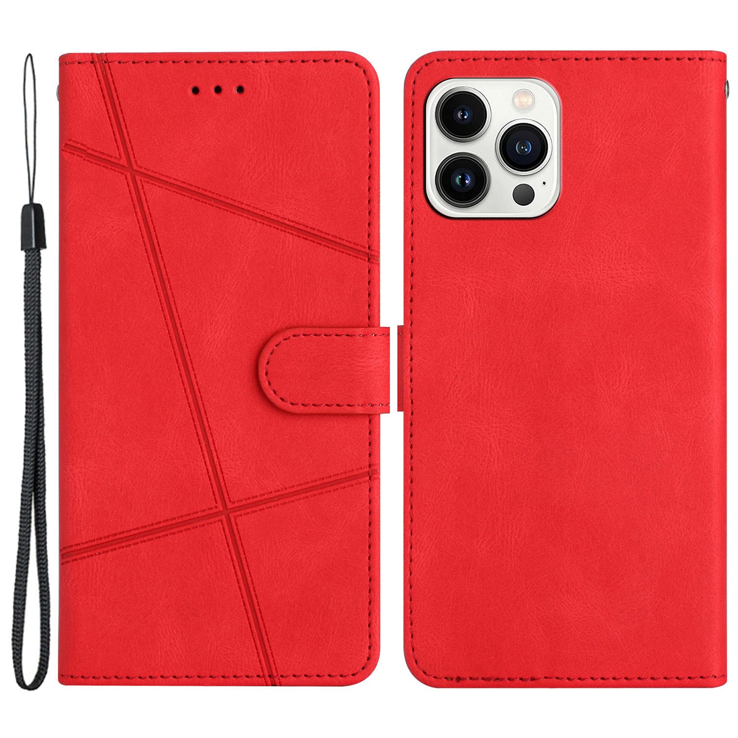 Wallet Phone Case for iPhone 13 Pro 6.1 inch Lines Imprinted Anti-Drop Stand Case Crazy Horse Texture PU Leather Cover with Strap