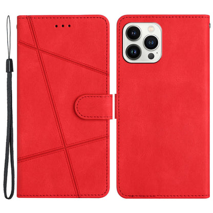 Wallet Phone Case for iPhone 13 Pro 6.1 inch Lines Imprinted Anti-Drop Stand Case Crazy Horse Texture PU Leather Cover with Strap