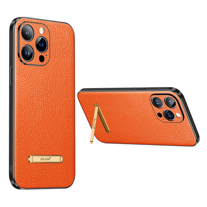 SULADA for iPhone 13 Pro 6.1 inch Kickstand Anti-Slip Case PU Leather Coated PC + TPU Drop Protection Phone Cover