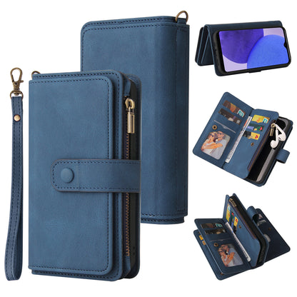 For Samsung Galaxy A23e / A23s KT Multi-Functional Series-2 Bump Proof Phone Shell, Multiple Card Slots Skin-touch Feeling Stand Wallet Flip Leather Case with Zipper Pocket