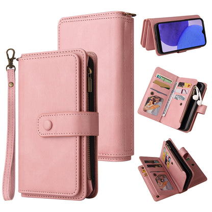 For Samsung Galaxy A23e / A23s KT Multi-Functional Series-2 Bump Proof Phone Shell, Multiple Card Slots Skin-touch Feeling Stand Wallet Flip Leather Case with Zipper Pocket