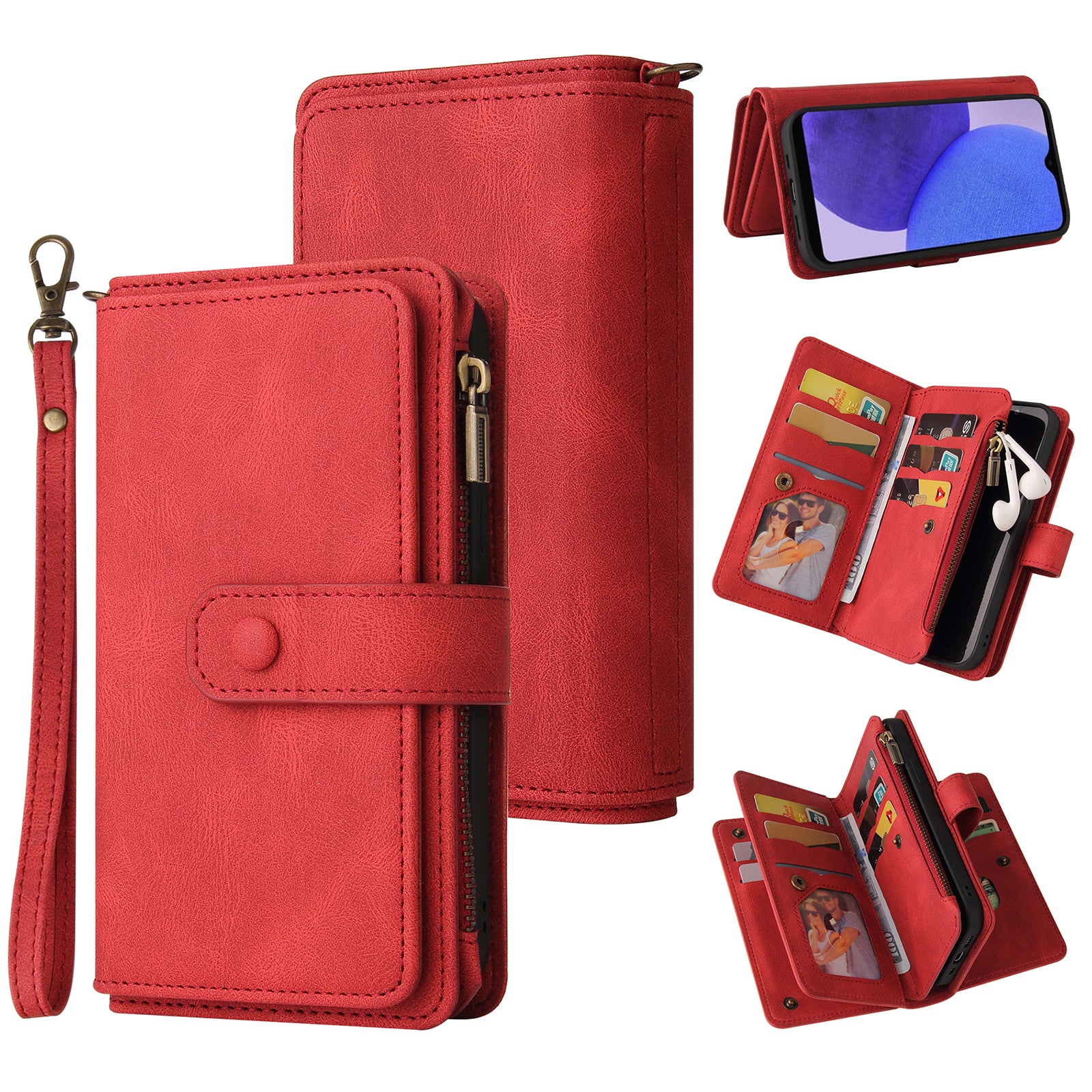 For Samsung Galaxy A23e / A23s KT Multi-Functional Series-2 Bump Proof Phone Shell, Multiple Card Slots Skin-touch Feeling Stand Wallet Flip Leather Case with Zipper Pocket