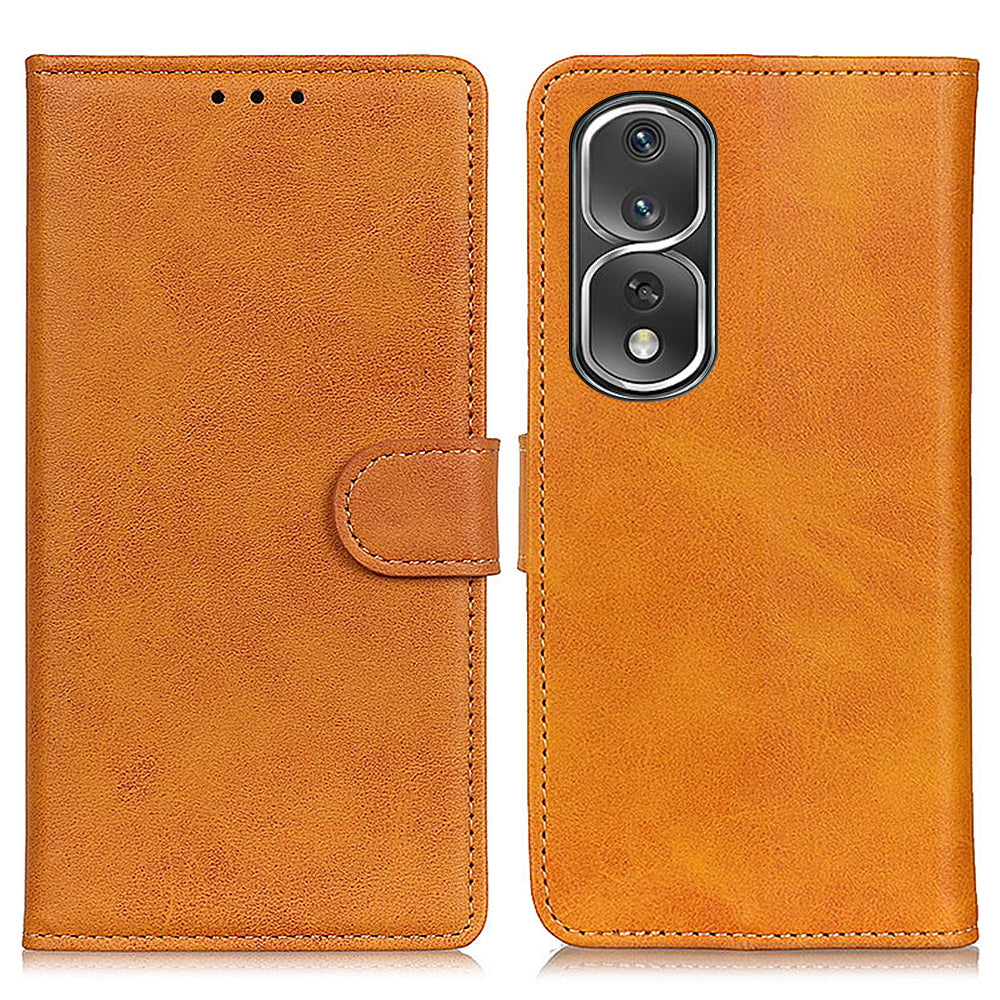 For Honor 80 Pro 5G Cowhide Texture PU Leather Phone Cover Shockproof Stand Wallet Case