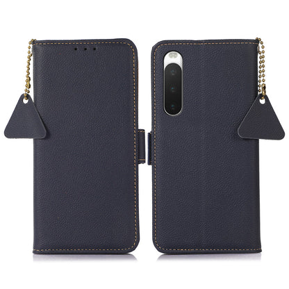 TJ Series For Sony Xperia 10 IV 5G Genuine Leather Wallet Cover RFID Blocking Phone Case with Foldable Stand