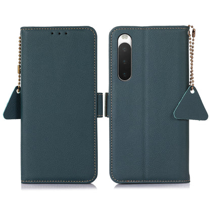 TJ Series For Sony Xperia 10 IV 5G Genuine Leather Wallet Cover RFID Blocking Phone Case with Foldable Stand