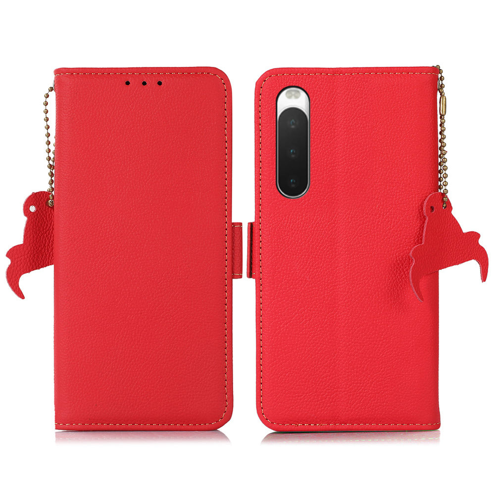 TJ Series For Sony Xperia 10 IV 5G Genuine Leather Wallet Cover RFID Blocking Phone Case with Foldable Stand