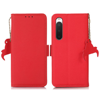 TJ Series For Sony Xperia 10 IV 5G Genuine Leather Wallet Cover RFID Blocking Phone Case with Foldable Stand