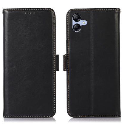 For Samsung Galaxy A04e 4G Crazy Horse Texture RFID Blocking Phone Case Genuine Cowhide Leather Stand Magnetic Cell Phone Flip Wallet Cover