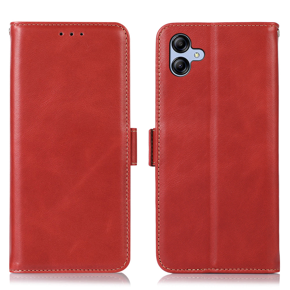 For Samsung Galaxy A04e 4G Crazy Horse Texture RFID Blocking Phone Case Genuine Cowhide Leather Stand Magnetic Cell Phone Flip Wallet Cover