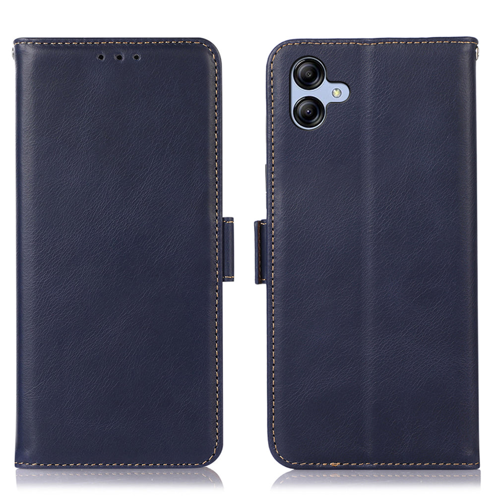 For Samsung Galaxy A04e 4G Crazy Horse Texture RFID Blocking Phone Case Genuine Cowhide Leather Stand Magnetic Cell Phone Flip Wallet Cover