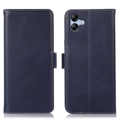 For Samsung Galaxy A04e 4G Crazy Horse Texture RFID Blocking Phone Case Genuine Cowhide Leather Stand Magnetic Cell Phone Flip Wallet Cover
