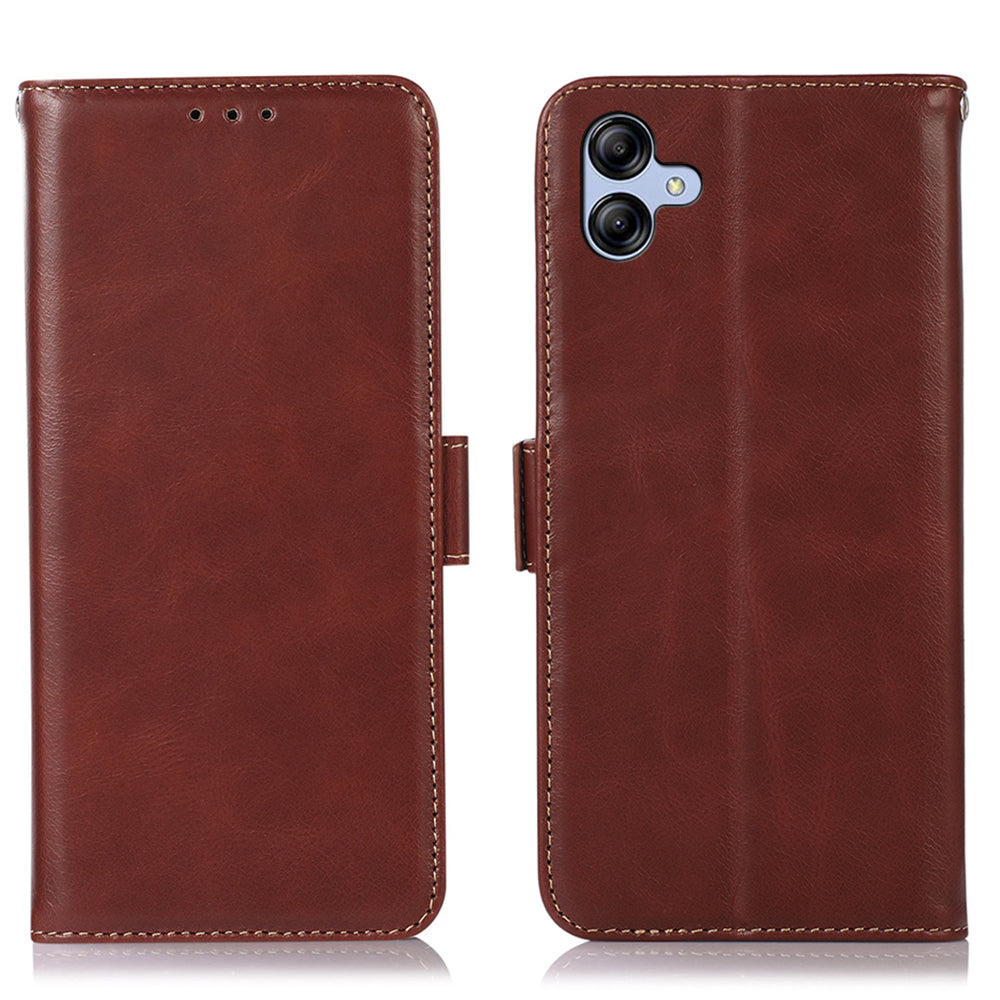 For Samsung Galaxy A04e 4G Crazy Horse Texture RFID Blocking Phone Case Genuine Cowhide Leather Stand Magnetic Cell Phone Flip Wallet Cover