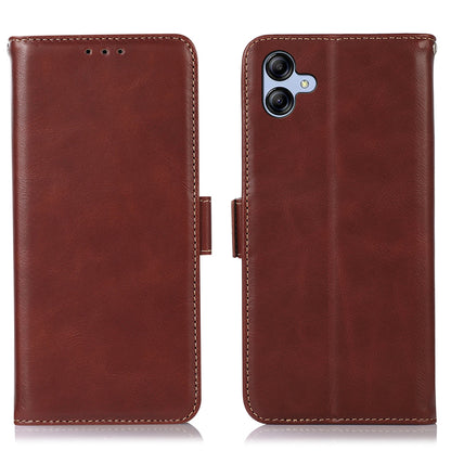 For Samsung Galaxy A04e 4G Crazy Horse Texture RFID Blocking Phone Case Genuine Cowhide Leather Stand Magnetic Cell Phone Flip Wallet Cover