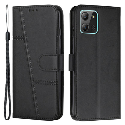 For Infinix Hot 11 2022 4G Foldable Stand Phone Cover Stitching Lines PU Leather + TPU Wallet Case with Strap