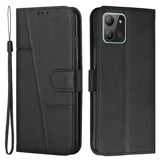 For Infinix Hot 11 2022 4G Foldable Stand Phone Cover Stitching Lines PU Leather + TPU Wallet Case with Strap