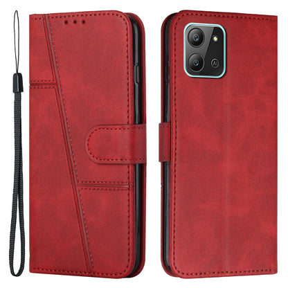 For Infinix Hot 11 2022 4G Foldable Stand Phone Cover Stitching Lines PU Leather + TPU Wallet Case with Strap