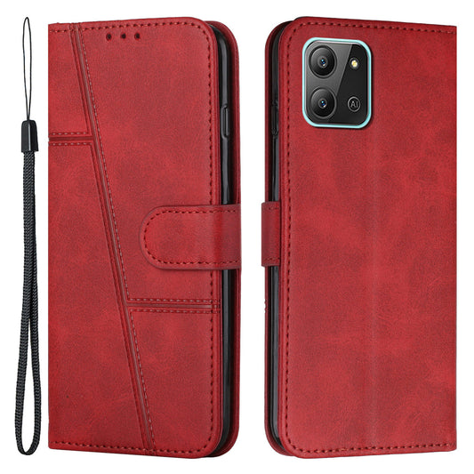For Infinix Hot 11 2022 4G Foldable Stand Phone Cover Stitching Lines PU Leather + TPU Wallet Case with Strap