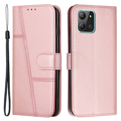 For Infinix Hot 11 2022 4G Foldable Stand Phone Cover Stitching Lines PU Leather + TPU Wallet Case with Strap