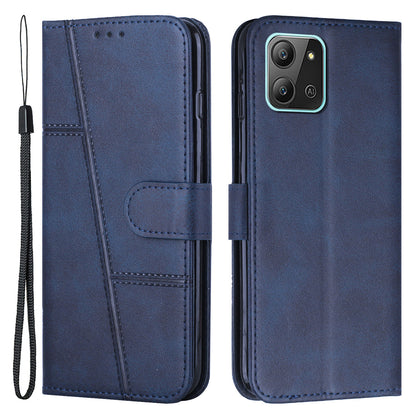 For Infinix Hot 11 2022 4G Foldable Stand Phone Cover Stitching Lines PU Leather + TPU Wallet Case with Strap
