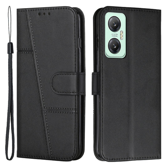 For Infinix Hot 20 5G PU Leather Stitching Lines Phone Stand Case Anti-scratch Wallet Folio Flip Phone Cover with Strap