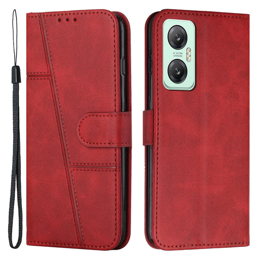 For Infinix Hot 20 5G PU Leather Stitching Lines Phone Stand Case Anti-scratch Wallet Folio Flip Phone Cover with Strap