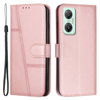 For Infinix Hot 20 5G PU Leather Stitching Lines Phone Stand Case Anti-scratch Wallet Folio Flip Phone Cover with Strap