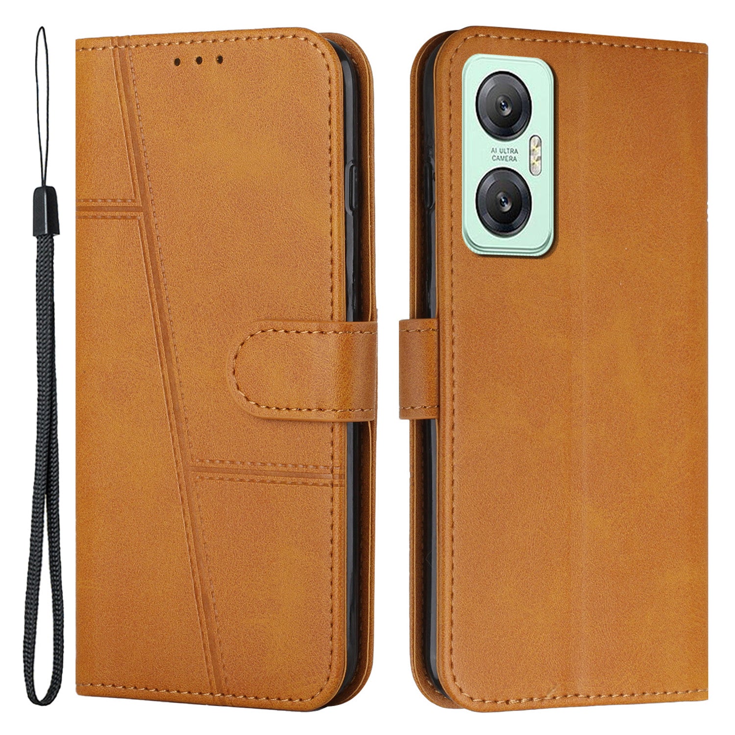 For Infinix Hot 20 5G PU Leather Stitching Lines Phone Stand Case Anti-scratch Wallet Folio Flip Phone Cover with Strap
