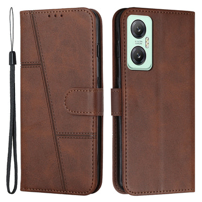 For Infinix Hot 20 5G PU Leather Stitching Lines Phone Stand Case Anti-scratch Wallet Folio Flip Phone Cover with Strap