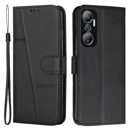 For Infinix Hot 20 4G Stand Wallet Stitching Lines Cell Phone Case PU Leather Magnetic Clasp Protective Cover with Strap