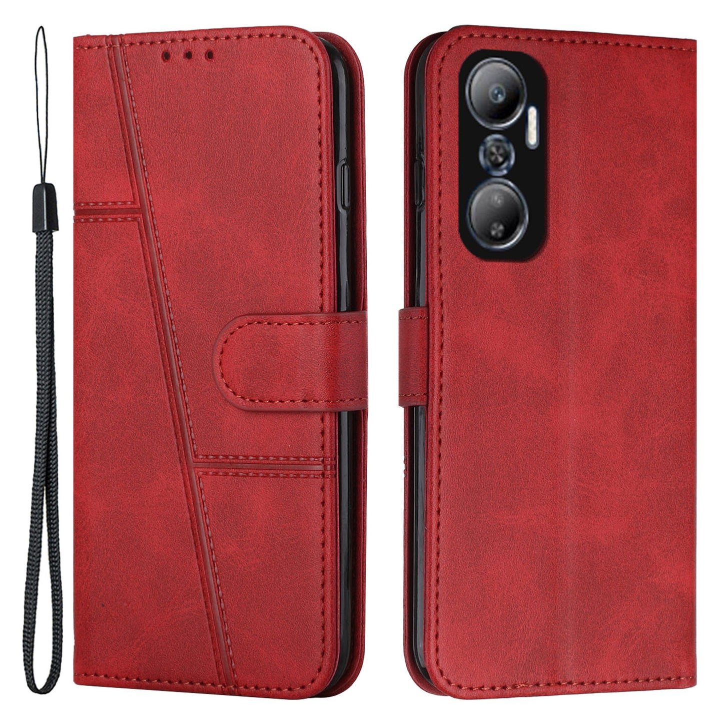 For Infinix Hot 20 4G Stand Wallet Stitching Lines Cell Phone Case PU Leather Magnetic Clasp Protective Cover with Strap