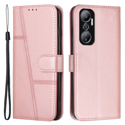 For Infinix Hot 20 4G Stand Wallet Stitching Lines Cell Phone Case PU Leather Magnetic Clasp Protective Cover with Strap