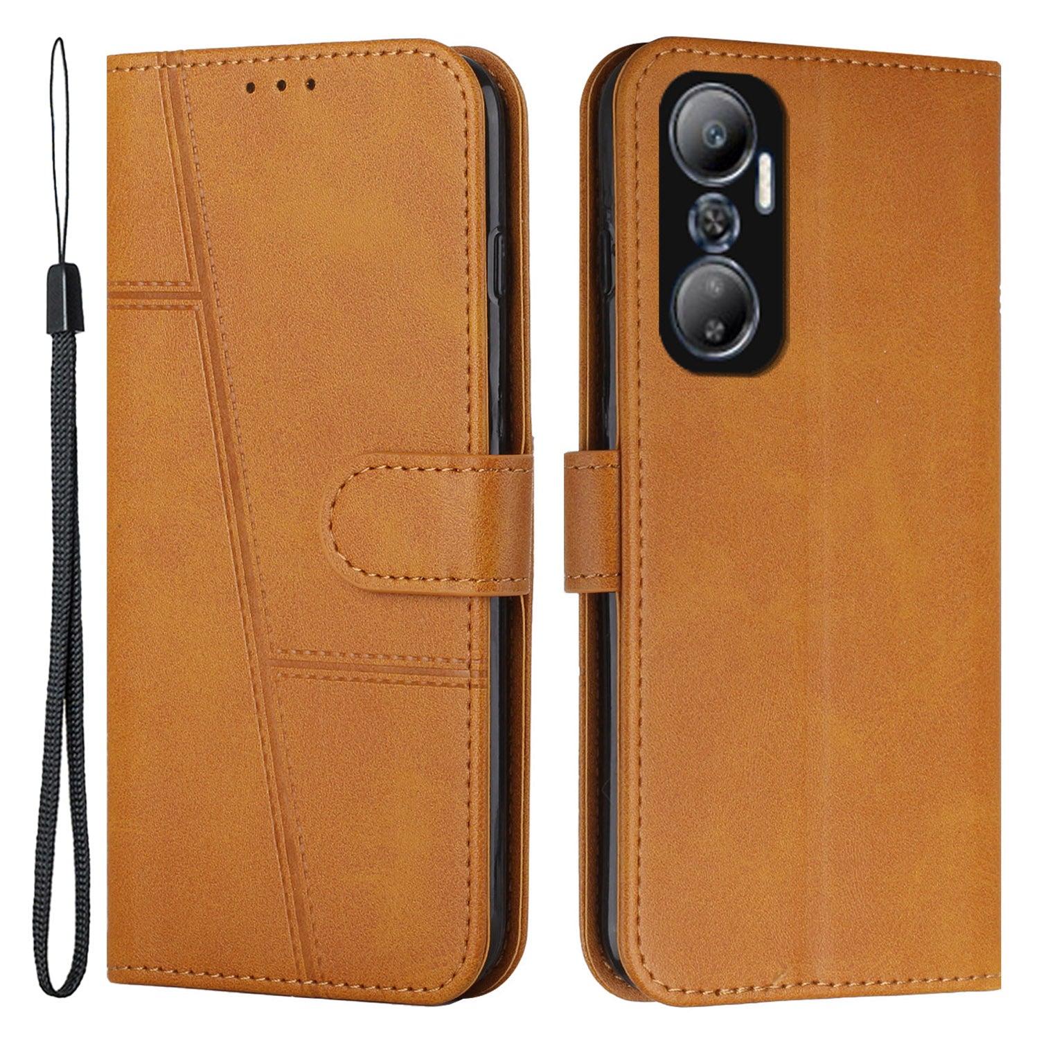 For Infinix Hot 20 4G Stand Wallet Stitching Lines Cell Phone Case PU Leather Magnetic Clasp Protective Cover with Strap