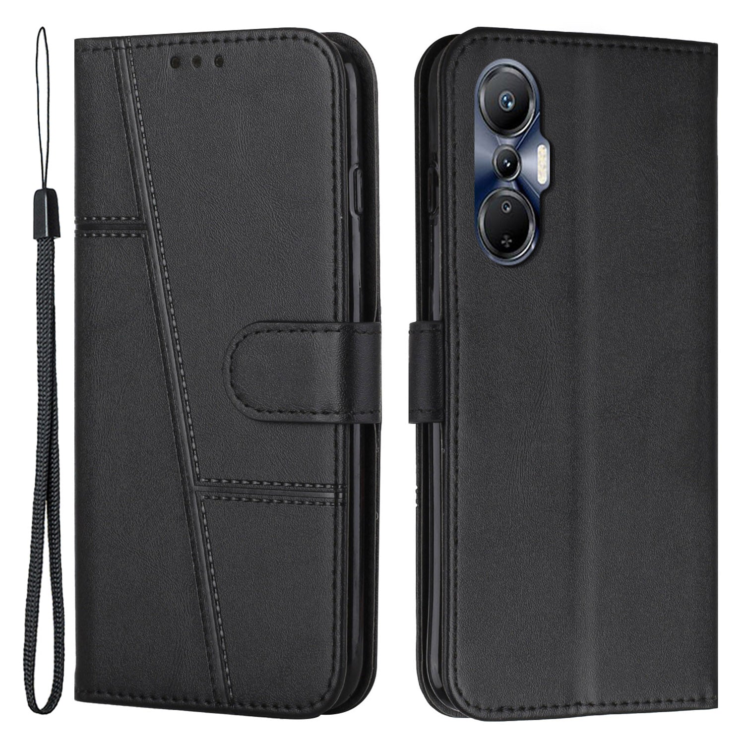 For Infinix Hot 20S 4G Stitching Lines PU Leather Phone Cover Shockproof Wallet Stand Case with Strap
