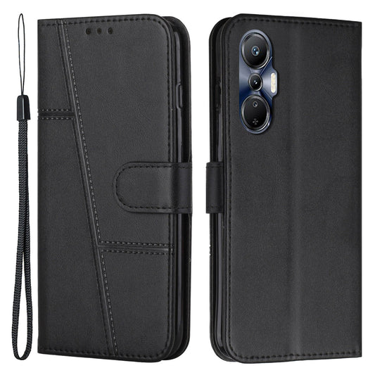 For Infinix Hot 20S 4G Stitching Lines PU Leather Phone Cover Shockproof Wallet Stand Case with Strap