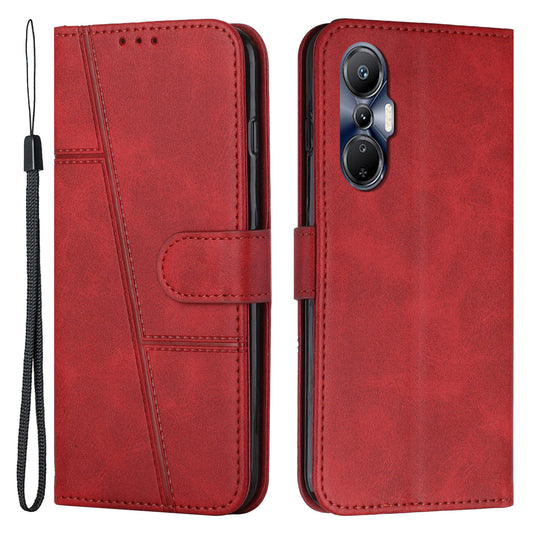 For Infinix Hot 20S 4G Stitching Lines PU Leather Phone Cover Shockproof Wallet Stand Case with Strap