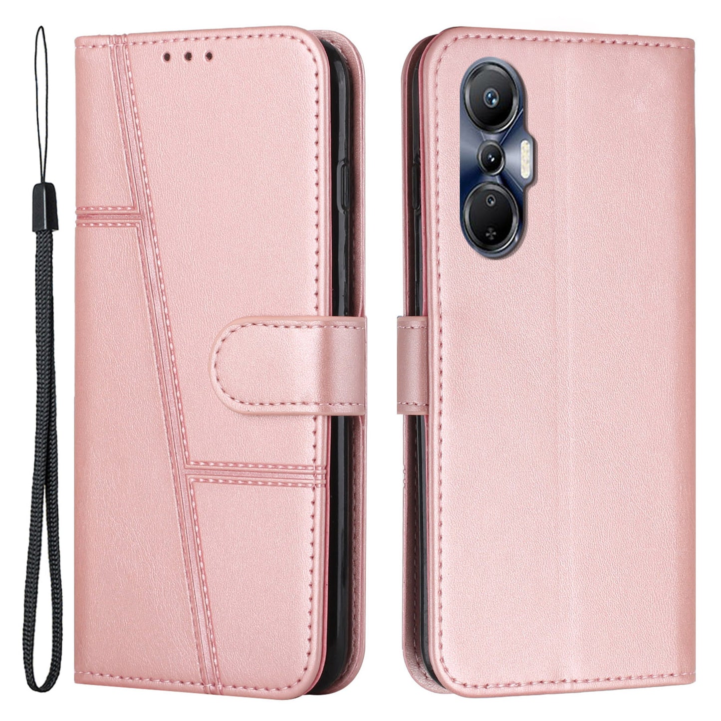 For Infinix Hot 20S 4G Stitching Lines PU Leather Phone Cover Shockproof Wallet Stand Case with Strap