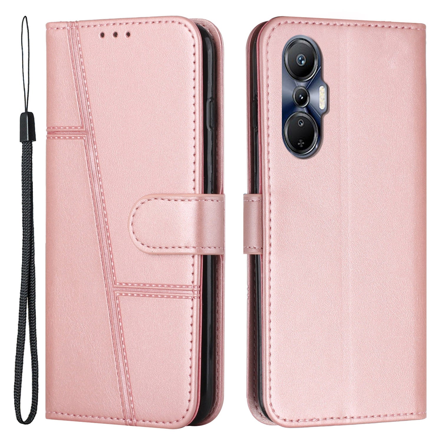 For Infinix Hot 20S 4G Stitching Lines PU Leather Phone Cover Shockproof Wallet Stand Case with Strap