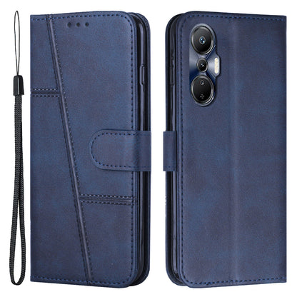 For Infinix Hot 20S 4G Stitching Lines PU Leather Phone Cover Shockproof Wallet Stand Case with Strap
