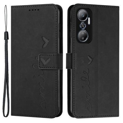 For Infinix Hot 20 4G Skin-touch PU Leather Wallet Case Stand Feature Imprinted Heart Shape Flip Magnetic Phone Cover with Strap
