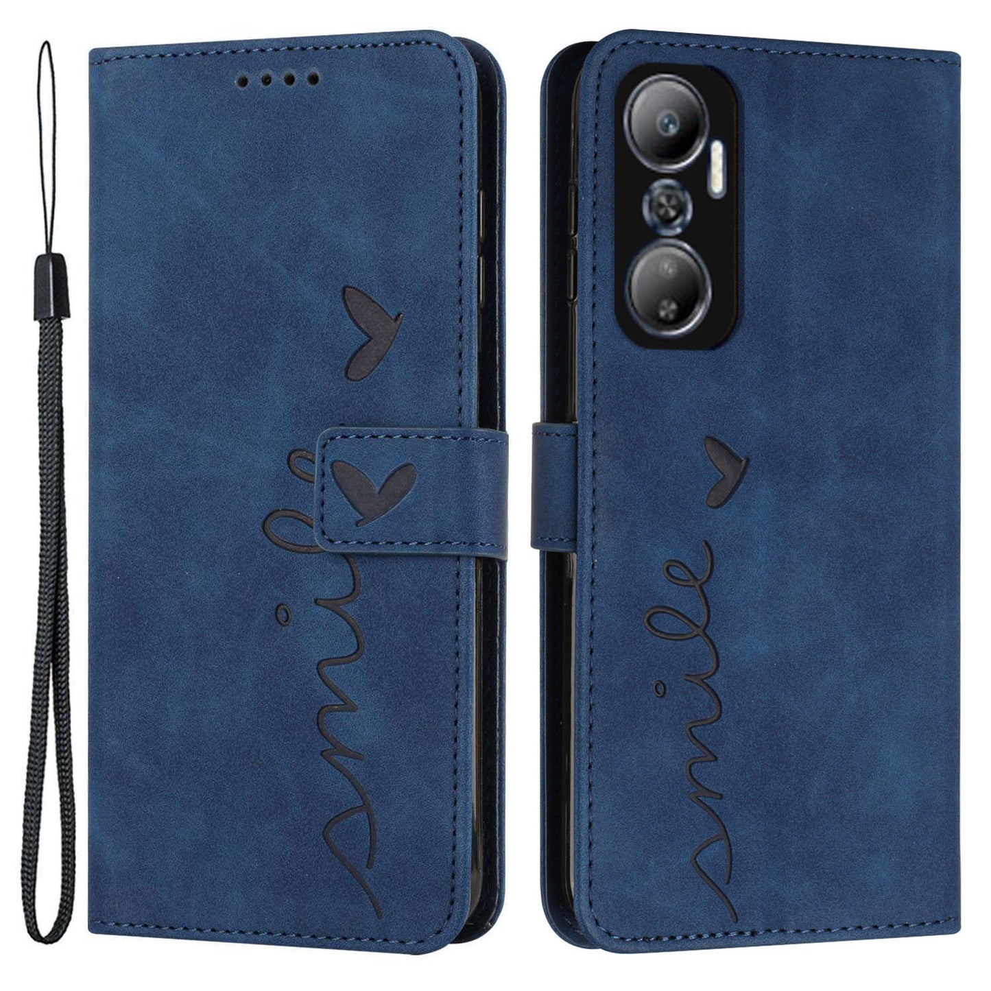 For Infinix Hot 20 4G Skin-touch PU Leather Wallet Case Stand Feature Imprinted Heart Shape Flip Magnetic Phone Cover with Strap