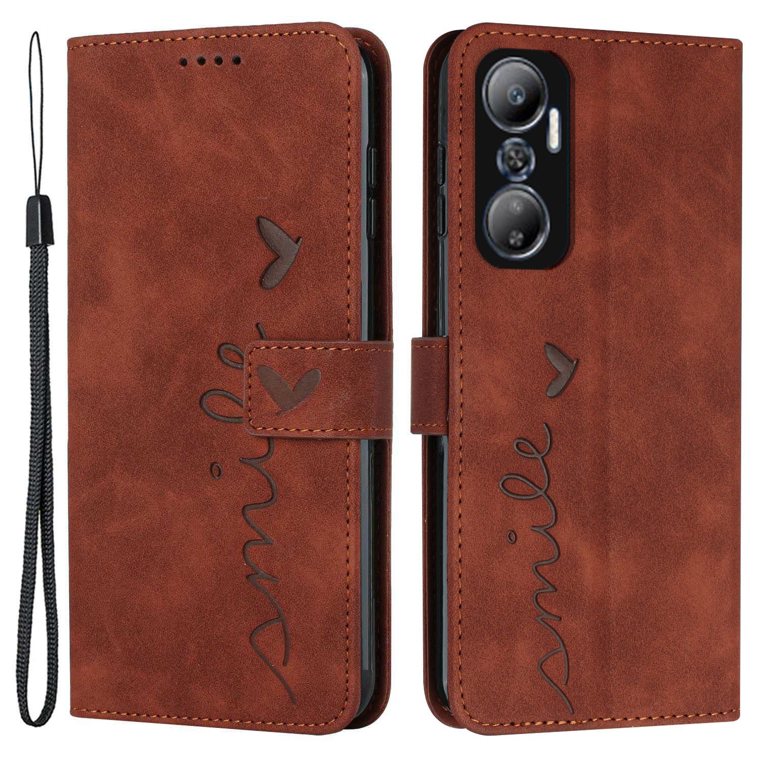 For Infinix Hot 20 4G Skin-touch PU Leather Wallet Case Stand Feature Imprinted Heart Shape Flip Magnetic Phone Cover with Strap
