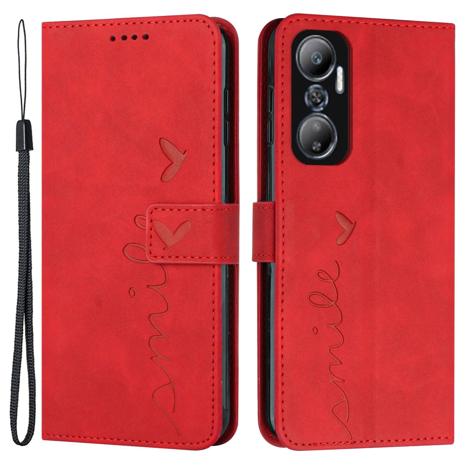 For Infinix Hot 20 4G Skin-touch PU Leather Wallet Case Stand Feature Imprinted Heart Shape Flip Magnetic Phone Cover with Strap