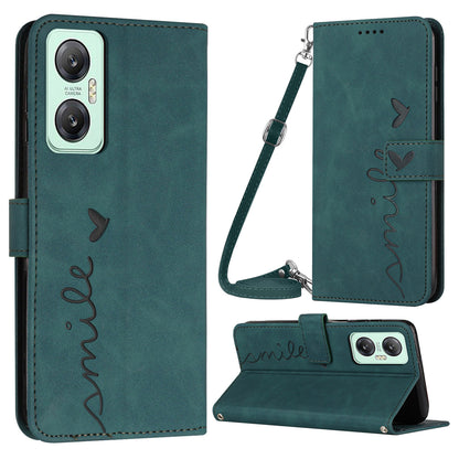 For Infinix Hot 20 5G Skin-touch PU Leather Magnetic Flip Cover Imprinted Heart Shape Wallet Stand Protective Phone Case with Shoulder Strap